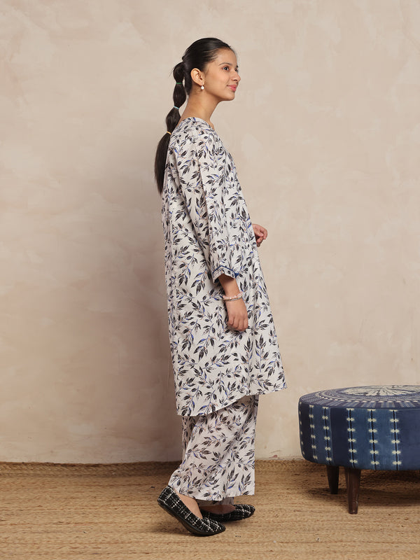 2Pc Printed Pret Shirt Trouser Lawn White & Black - OG2P-2412052