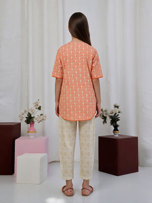 1Pc Printed Pret Kurti Lawn Orange & Green - OGKT-2506007-1