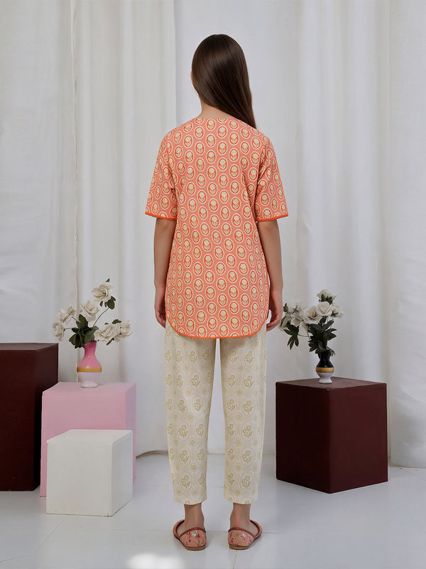 1Pc Printed Pret Kurti Lawn Orange & Green - OGKT-2506007-1