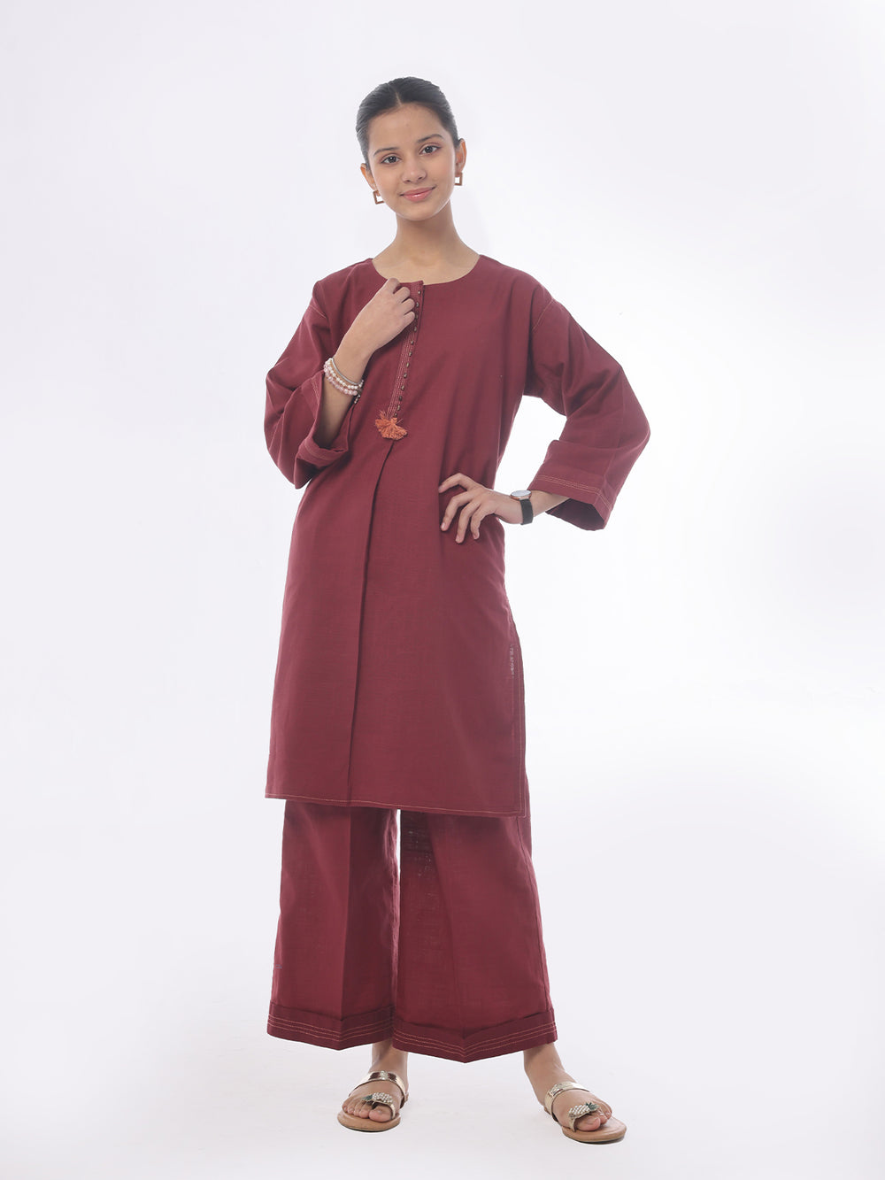 2Pc Dyed Pret Shirt Trouser Khaddar Maroon - OG2P-2408011