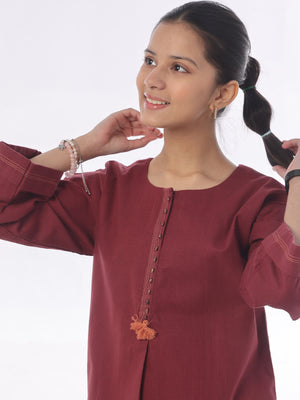 2Pc Dyed Pret Shirt Trouser Khaddar Maroon - OG2P-2408011