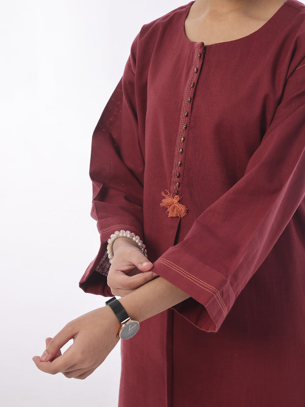 2Pc Dyed Pret Shirt Trouser Khaddar Maroon - OG2P-2408011