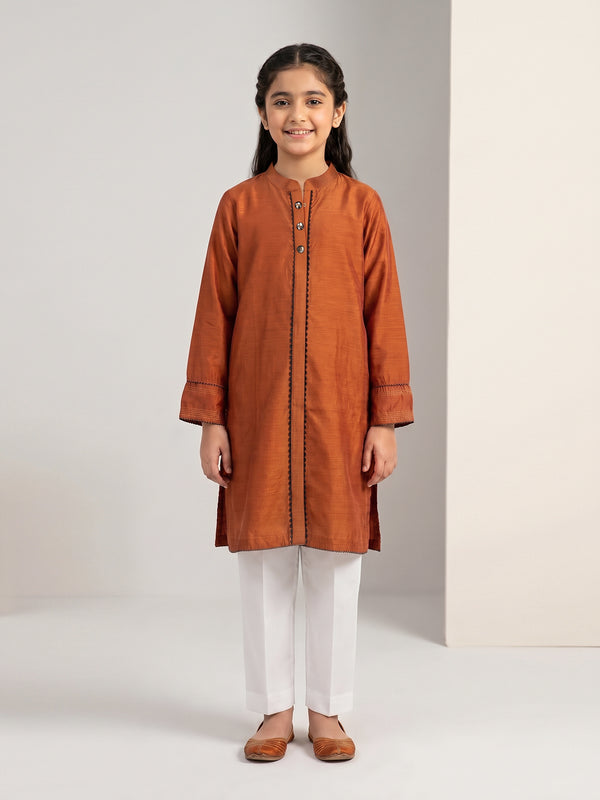 1Pc Dyed Pret Kurti Cotton Silk Rust - OGKTG-25078
