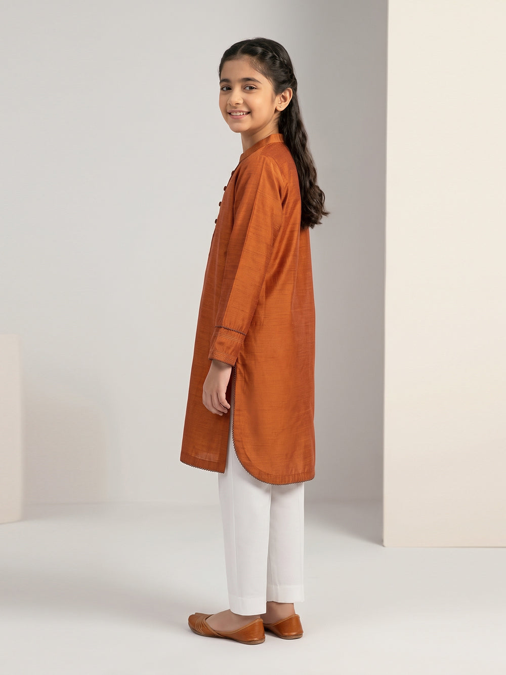 1Pc Dyed Pret Kurti Cotton Silk Rust - OGKTG-25078