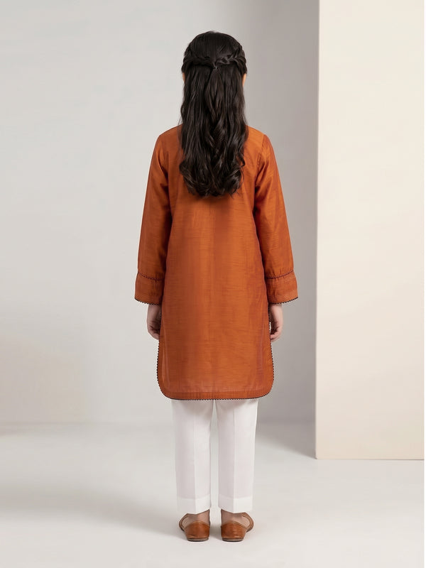 1Pc Dyed Pret Kurti Cotton Silk Rust - OGKTG-25078