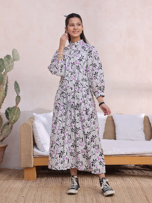 1Pc Printed Pret Kurti Cambric White & Black - OGKT-2412064