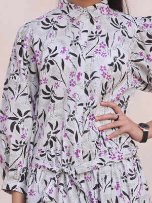 1Pc Printed Pret Kurti Cambric White & Black - OGKT-2412064