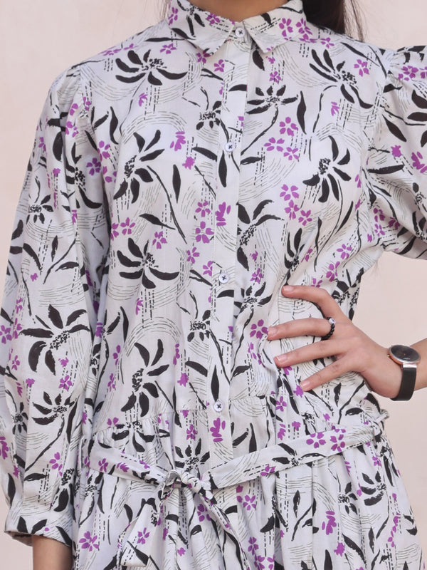 1Pc Printed Pret Kurti Cambric White & Black - OGKT-2412064