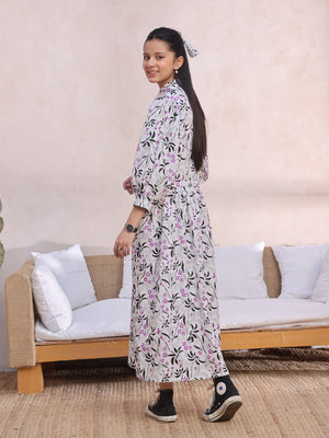 1Pc Printed Pret Kurti Cambric White & Black - OGKT-2412064
