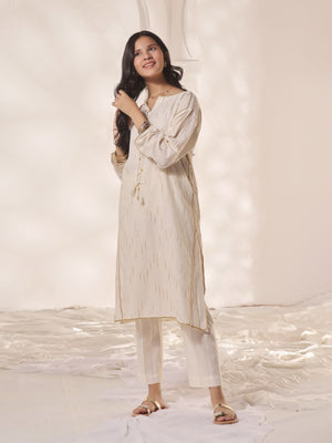 2Pc Fancy Pret Shirt Trouser Dobby Cream & Golden - OG2PG-2309010