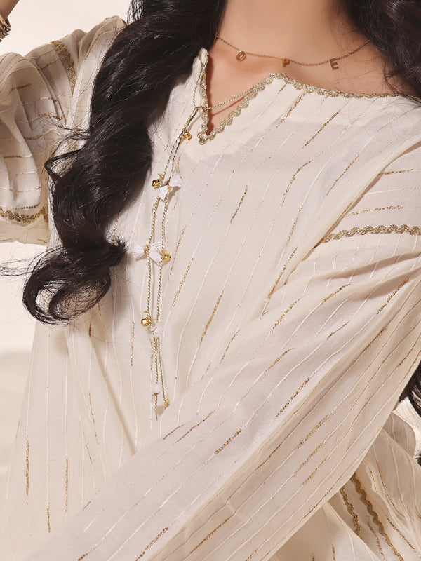 2Pc Fancy Pret Shirt Trouser Dobby Cream & Golden - OG2PG-2309010