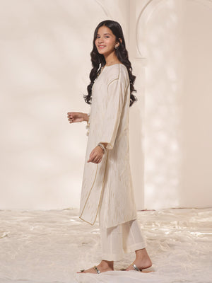 2Pc Fancy Pret Shirt Trouser Dobby Cream & Golden - OG2PG-2309010