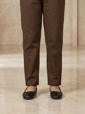 Girls' Brown Dyed Lawn Trouser - OGSP-2203007-1