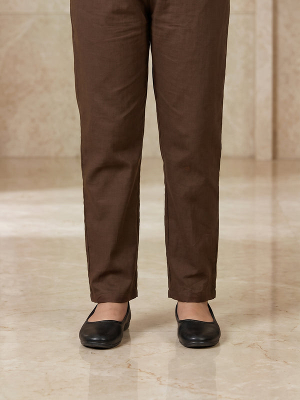 Girls' Brown Dyed Lawn Trouser - OGSP-2203007-1