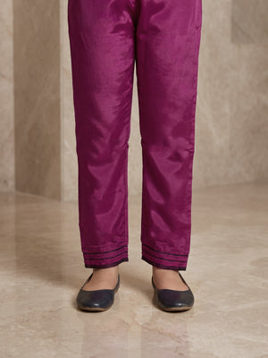 Girls' Purple Embroidered Malai Trouser - OGESP-2112015
