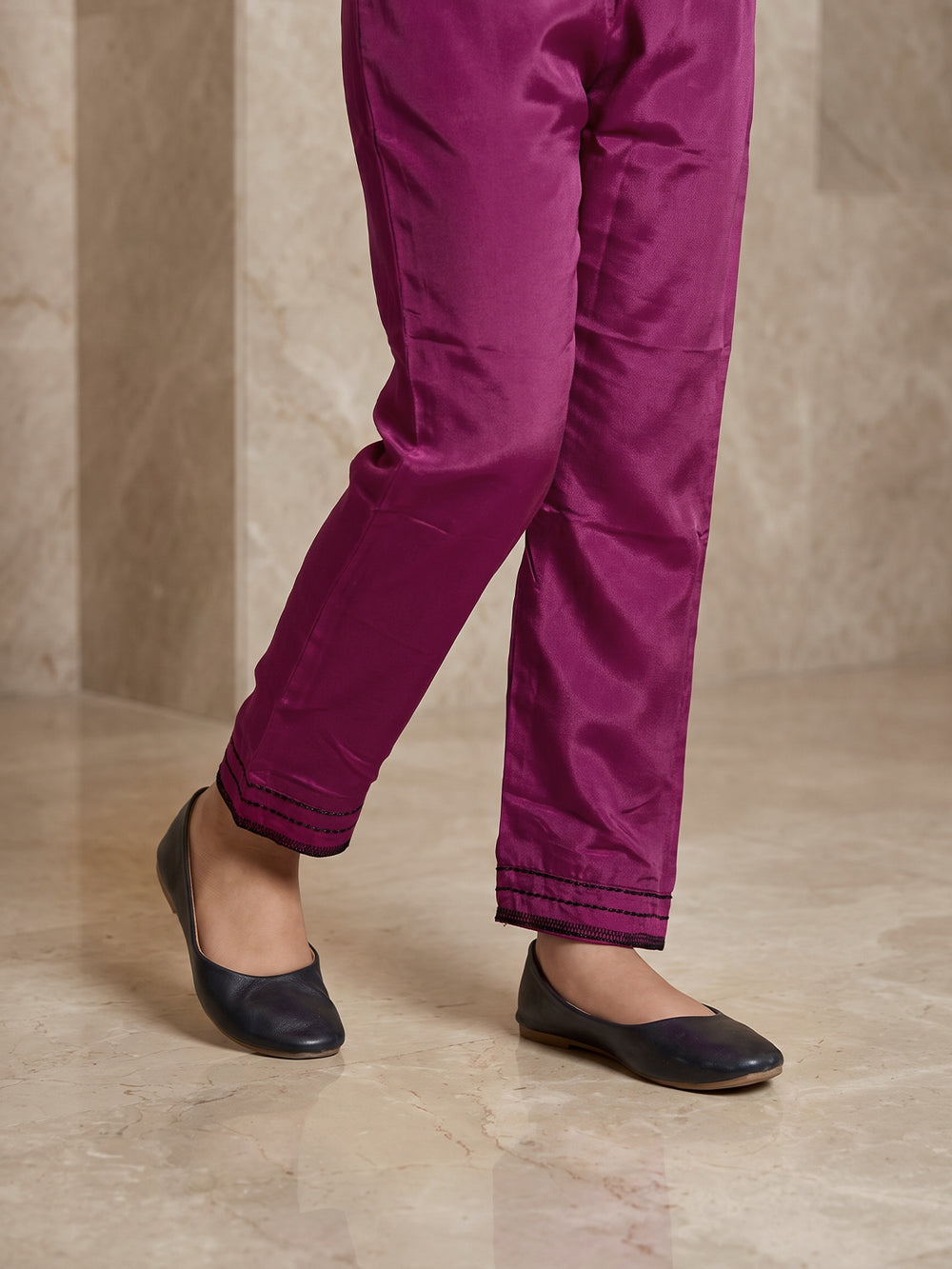 Girls' Purple Embroidered Malai Trouser - OGESP-2112015