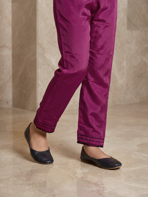 Girls' Purple Embroidered Malai Trouser - OGESP-2112015