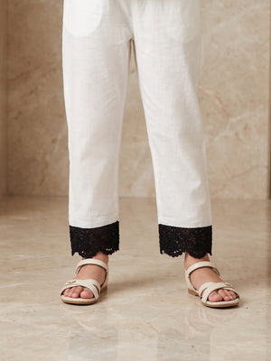 Girls' White Dyed Lawn Trouser - OGSP-2109010
