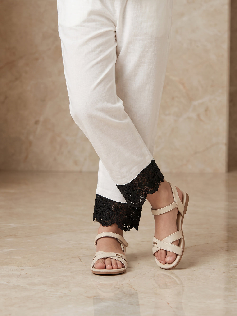 Girls' White Dyed Lawn Trouser - OGSP-2109010