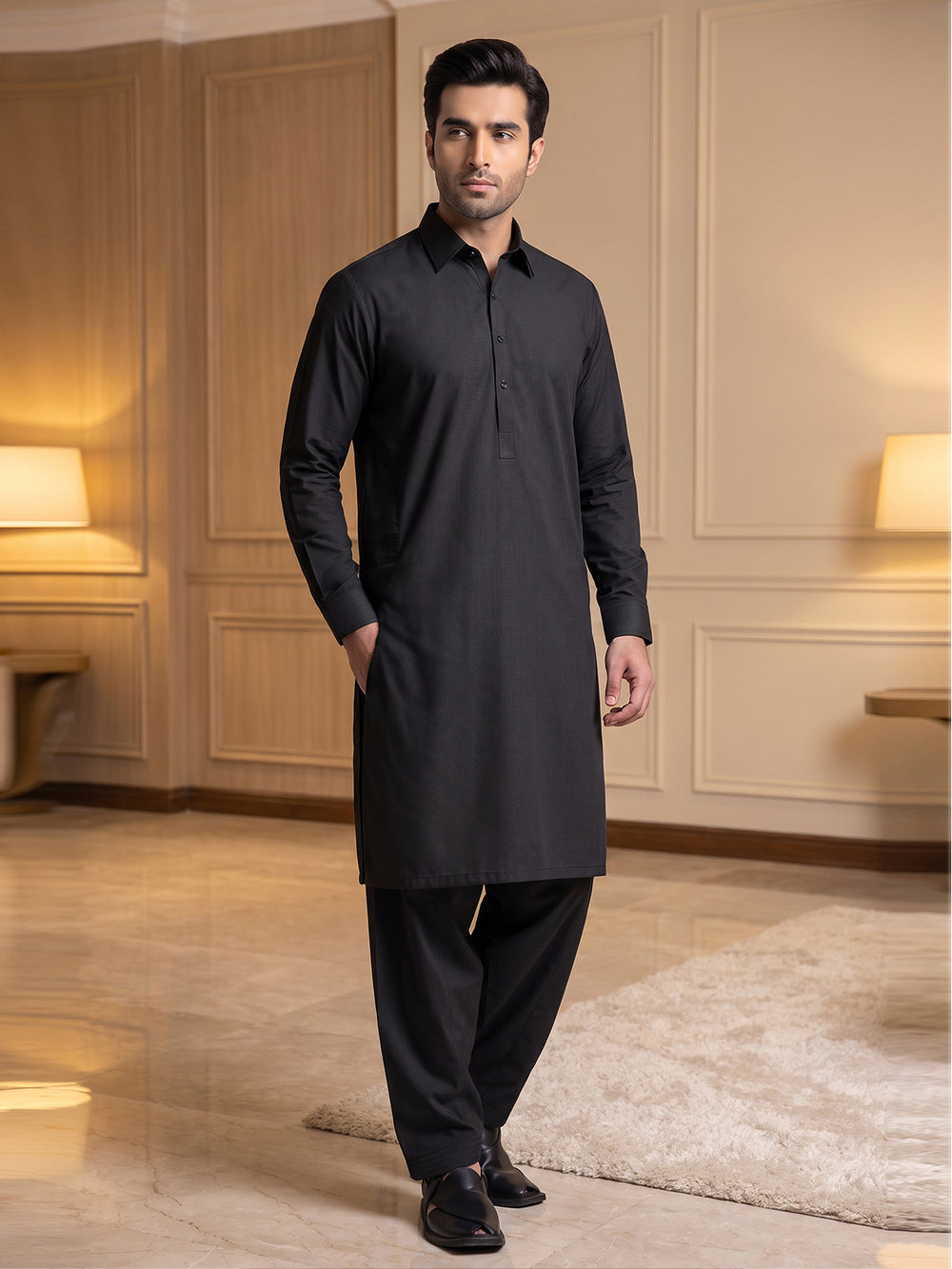 Mens Unstitched Suit Merito Blended Black_WW-215