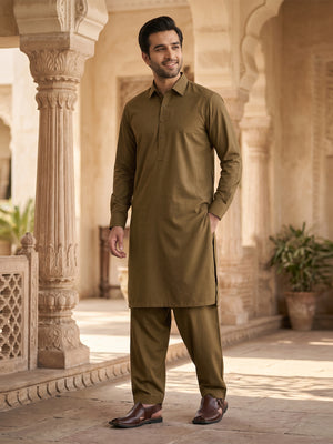 Mens Unstitched Suit Milord Blended Mehndi_WW-214