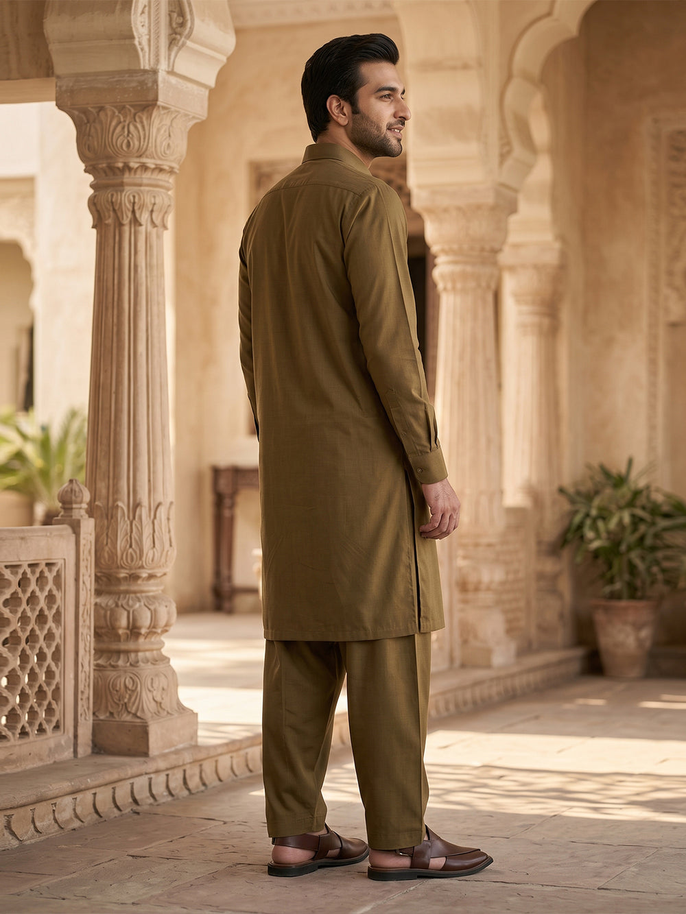 Mens Unstitched Suit Milord Blended Mehndi_WW-214