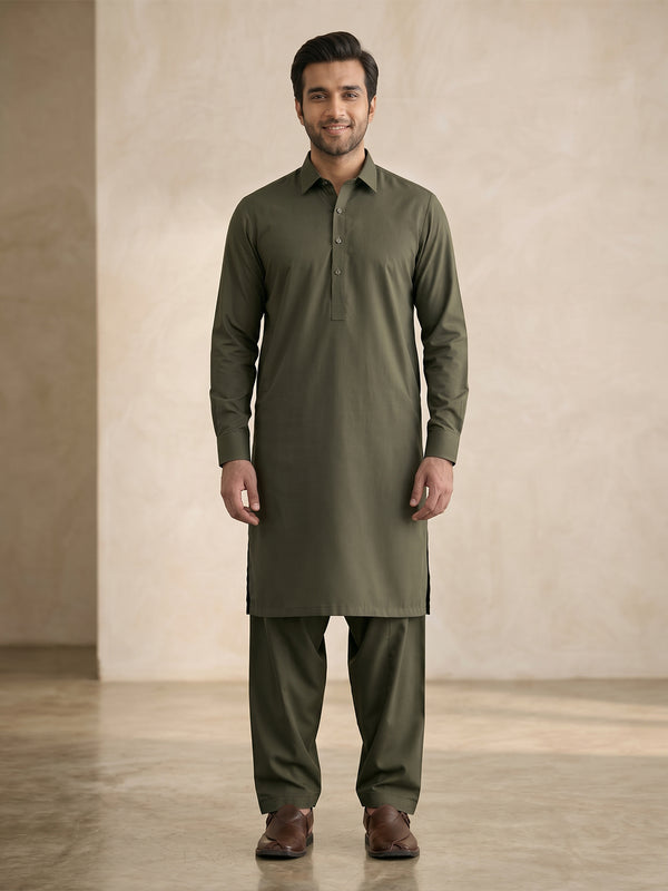 Mens Unstitched Suit Mountain Blended Mehndi_WW-208