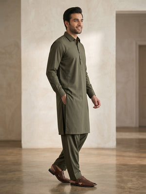 Mens Unstitched Suit Mountain Blended Mehndi_WW-208