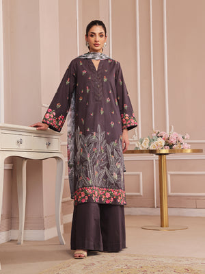 3PCs Embroidered Pret & Unstitched Suit Dyed Cambric Black