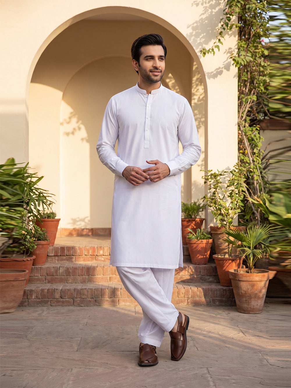 Mens Unstitched Suit Rrace Solo Cotton White_CW-013