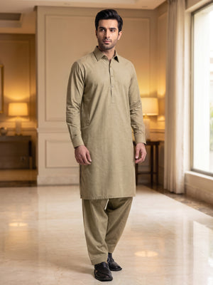 Mens Unstitched Suit Sal Tish Blended Dark Beige_WW-217