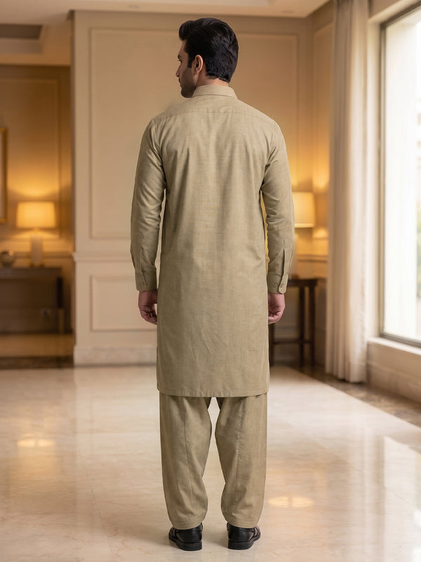 Mens Unstitched Suit Sal Tish Blended Dark Beige_WW-217