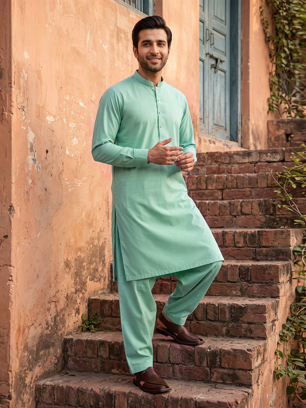 Mens Unstitched Suit Shark Cotton Light Green_CW-014