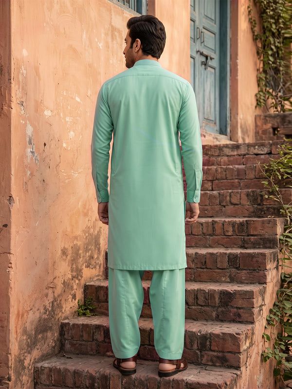 Mens Unstitched Suit Shark Cotton Light Green_CW-014