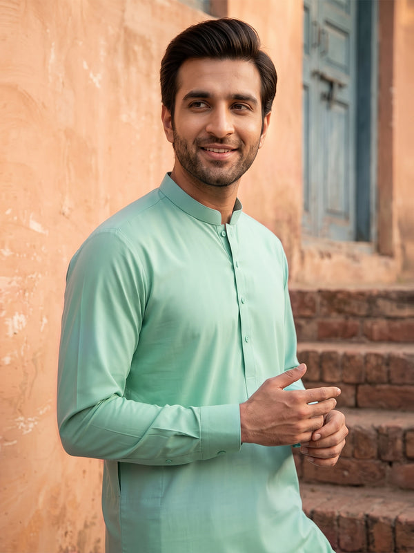 Mens Unstitched Suit Shark Cotton Light Green_CW-014