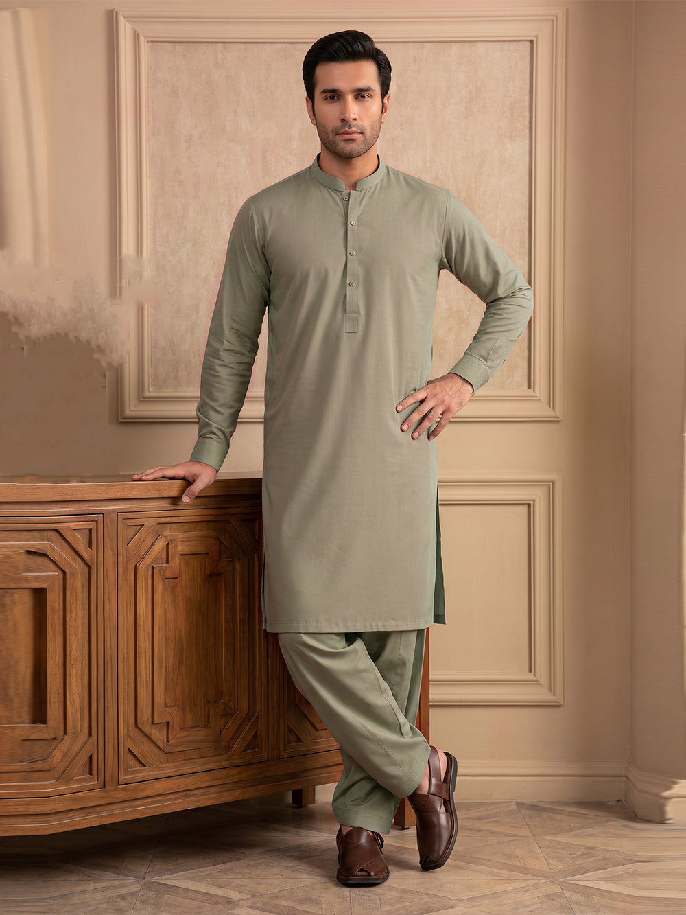 Mens Unstitched Suit Shark Cotton Mehndi_CW-014
