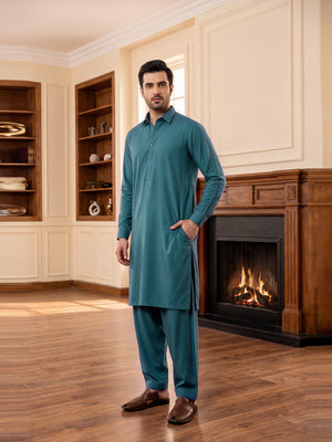 Mens Unstitched Suit Shark Cotton Pia Green_CW-014