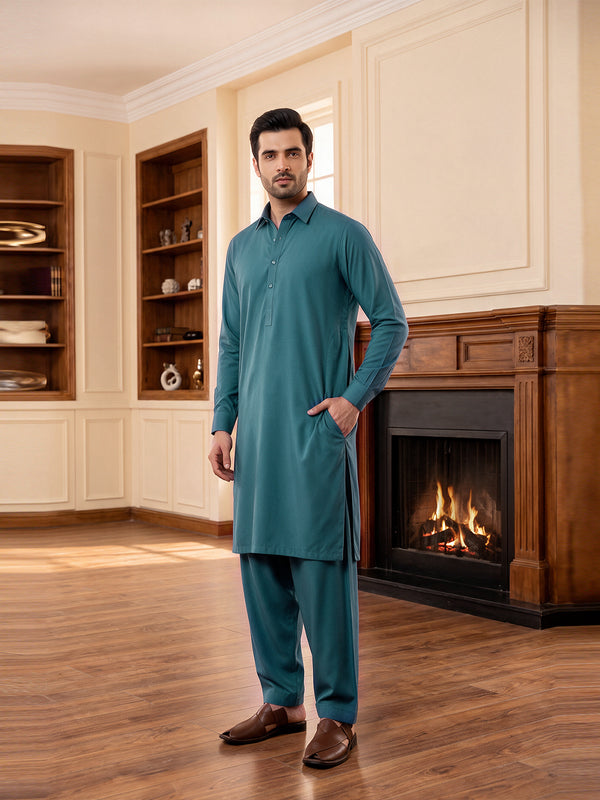 Mens Unstitched Suit Shark Cotton Pia Green_CW-014