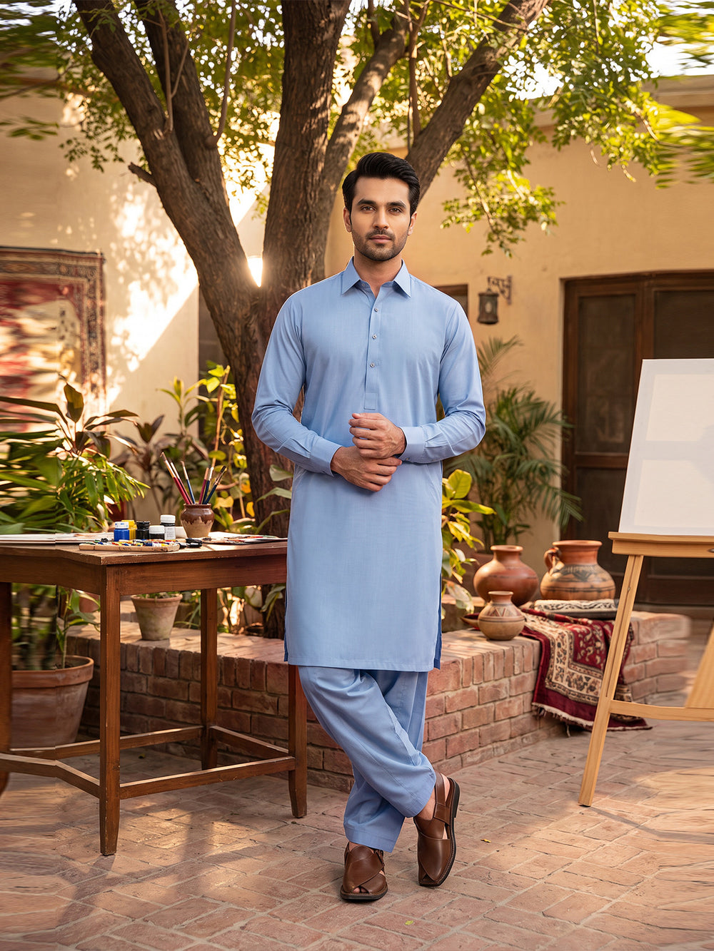 Mens Unstitched Suit Shark Cotton School Blue_CW-014