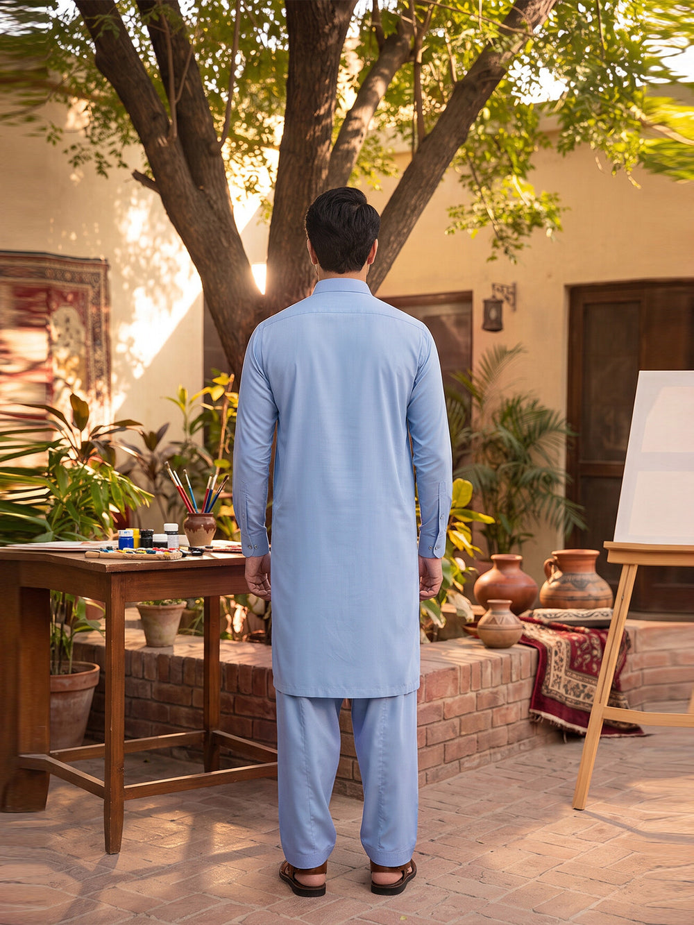 Mens Unstitched Suit Shark Cotton School Blue_CW-014