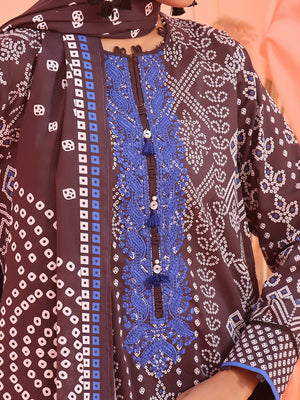 2Pc Embroidered Pret Shirt Dupatta Lawn Black - OWE2P-2401028