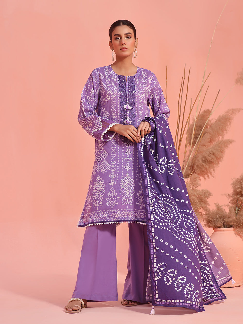 2Pc Embroidered Pret Shirt Dupatta Lawn Purple - OWE2P-2401029