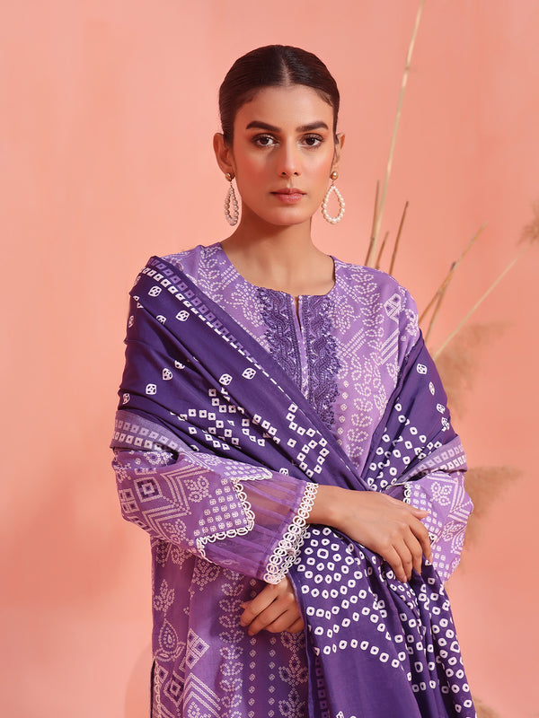 2Pc Embroidered Pret Shirt Dupatta Lawn Purple - OWE2P-2401029