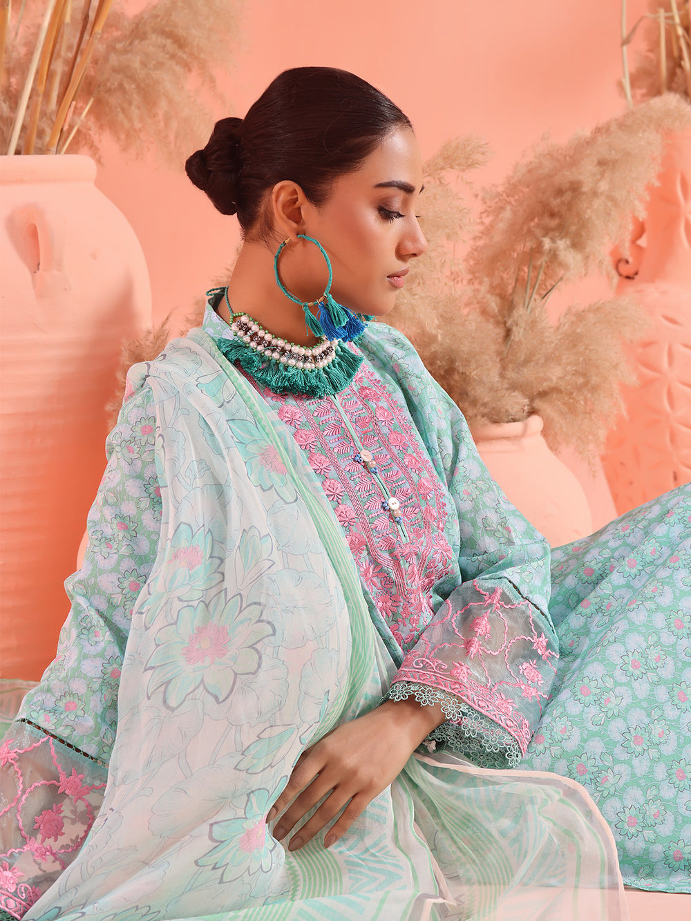2Pc Embroidered Pret Shirt Dupatta Lawn - OWE2P-2401045