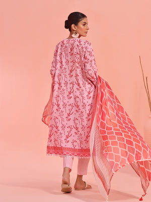 2Pc Embroidered Pret Shirt Dupatta Lawn Pink & Maroon - OWE2P-2401047