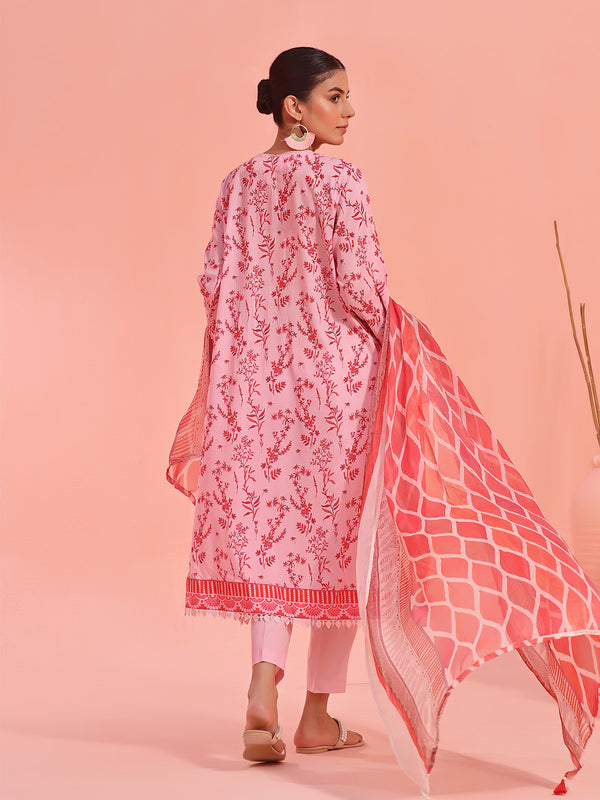 2Pc Embroidered Pret Shirt Dupatta Lawn Pink & Maroon - OWE2P-2401047