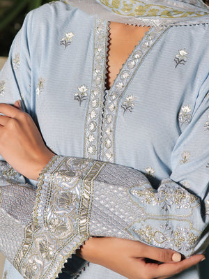 2Pc Embroidered Pret Shirt Dupatta Dobby Sky Blue - OWE2P-2401048