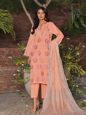 2Pc Embroidered Pret Shirt Dupatta Dobby Peach - OWE2P-2401050