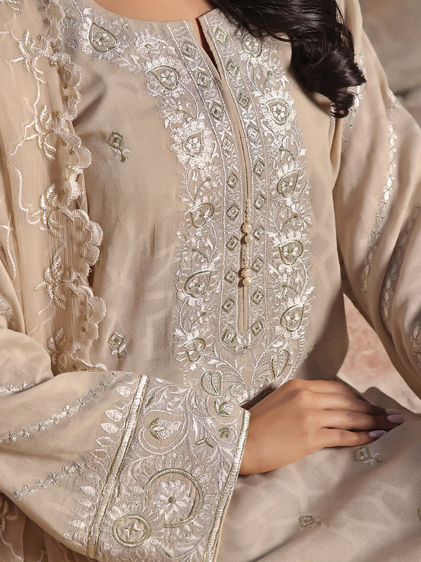 2Pc Embroidered Pret Shirt Dupatta Jacquard Beige - OWE2P-2401051