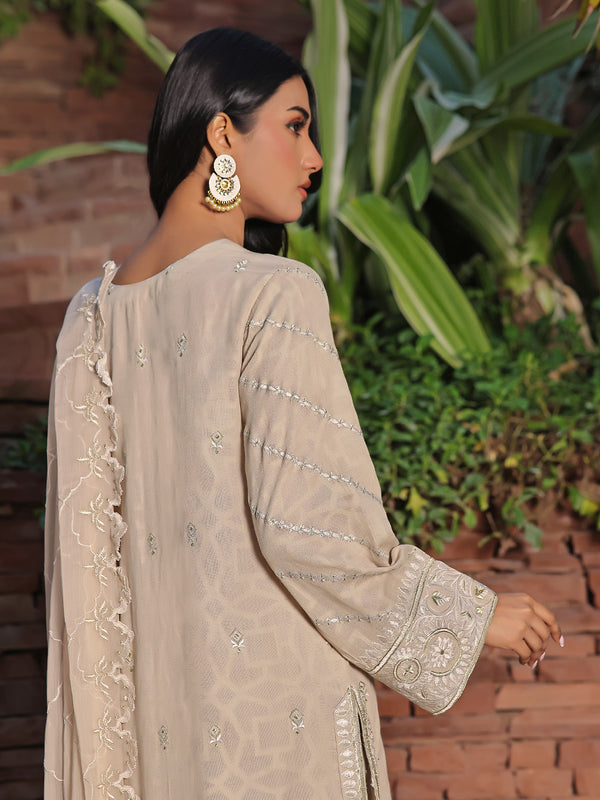 2Pc Embroidered Pret Shirt Dupatta Jacquard Beige - OWE2P-2401051